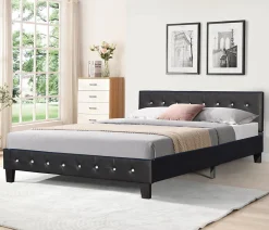 King Of Dreams Lit 140x200 cm - avec sommier - tete de lit capitonnee noir - pieds 10 cm - 13 lattes - confort optimal - design moderne