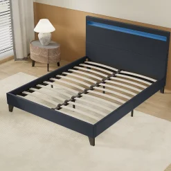 November Lit 140x190 cm avec Éclairage LED Simili Noir Outlet
