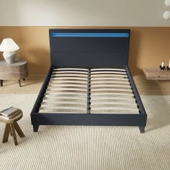 November Lit 140x190 cm avec Éclairage LED Simili Noir Outlet