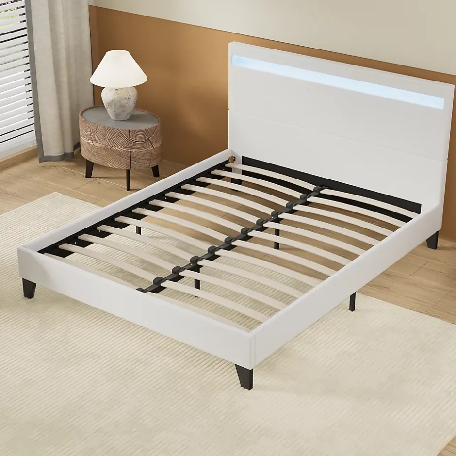 November Lit 140x190 cm avec Éclairage LED Simili Blanc