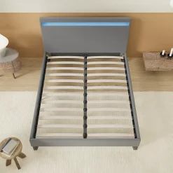 November Lit 140x190 cm avec Éclairage LED Simili Gris Sale