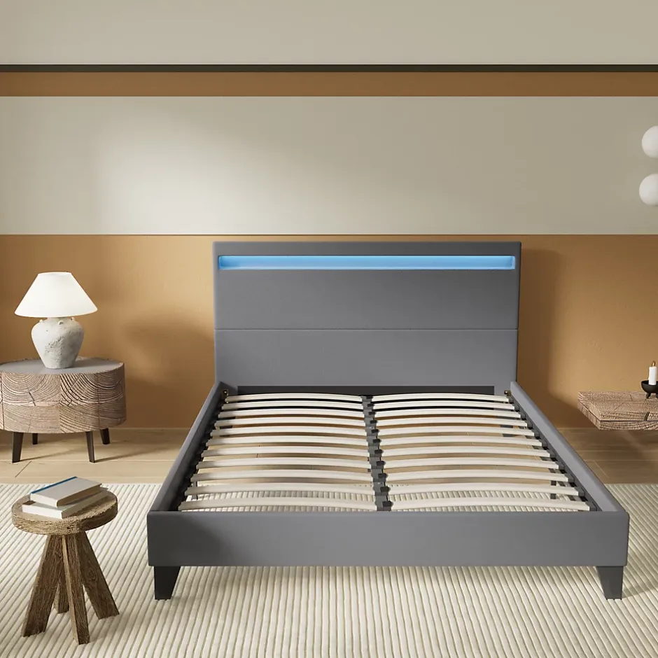 November Lit 140x190 cm avec Éclairage LED Simili Gris Sale