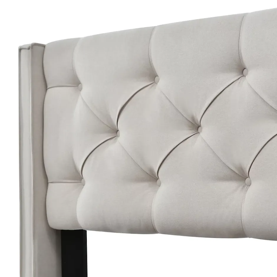 Redom Lit 160x200 cm avec coffre de rangement et tête rembourrée en coton gris clair, cadre bois massif Clearance