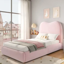 Redom Lit 90x200 cm avec coffre de rangement, tête de lit matelassée 11 cm en velours rose, cadre sécurisé enfant New
