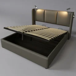 Simple Life Lit 140x200 cm avec coffre lumiere de lecture ports USB cadre PU avec sommier sans matelas New