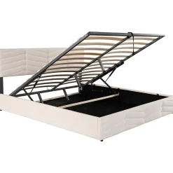 Redom Lit 180x200 cm avec coffre, tête de lit réglable (5 cm) et revêtement velours beige, style élégant