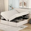 Redom Lit 140x200 cm avec grand rangement, revêtement lin beige, cadre métal et structure bois massif, style minimaliste Hot