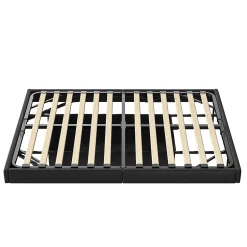 ProximaX Lit 160x200 cm avec LED, cadre flottant, base en bois, PU noir, sans tête de lit, rangement Hot
