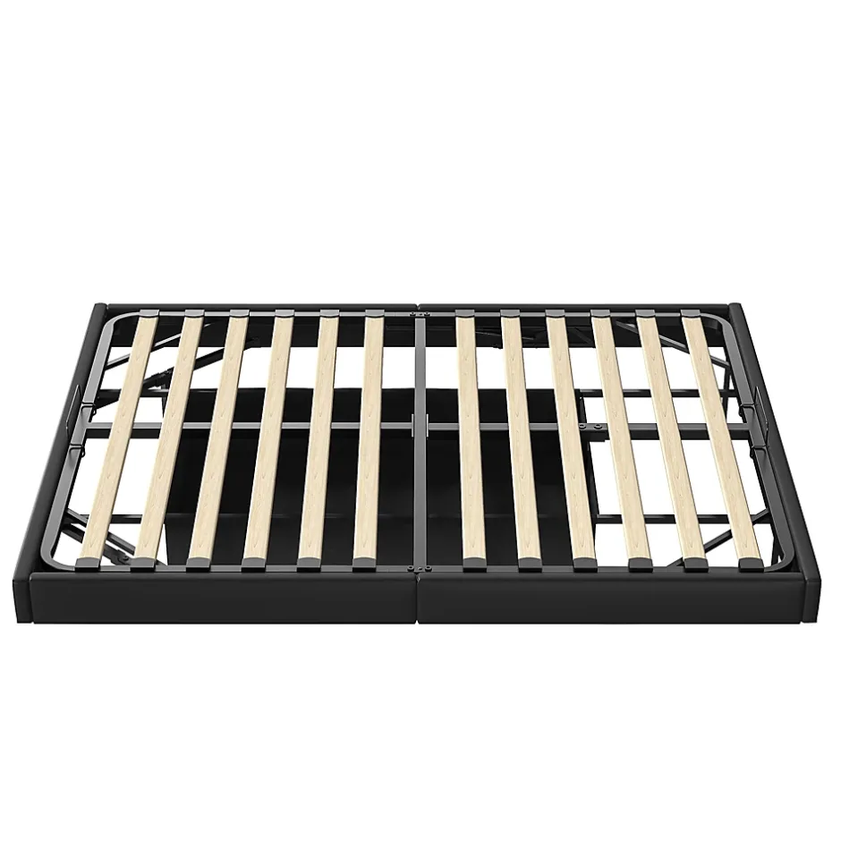 ProximaX Lit 160x200 cm avec LED, cadre flottant, base en bois, PU noir, sans tête de lit, rangement Hot