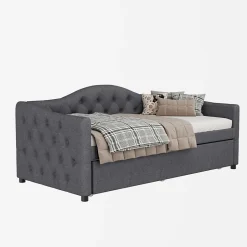 Redom Lit 90x200 cm avec lit gigogne en lin et structure MDF, style minimaliste gris convertible en banquette
