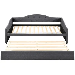 Redom Lit 90x200 cm avec lit gigogne en lin et structure MDF, style minimaliste gris convertible en banquette