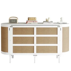 Enfant Redom Lit 140x200 cm avec portes en rotin, design gain de place, rangements latéraux intégrés, finition blanche
