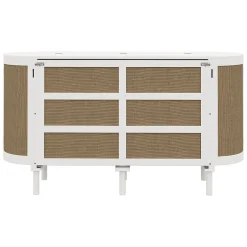 Enfant Redom Lit 140x200 cm avec portes en rotin, design gain de place, rangements latéraux intégrés, finition blanche