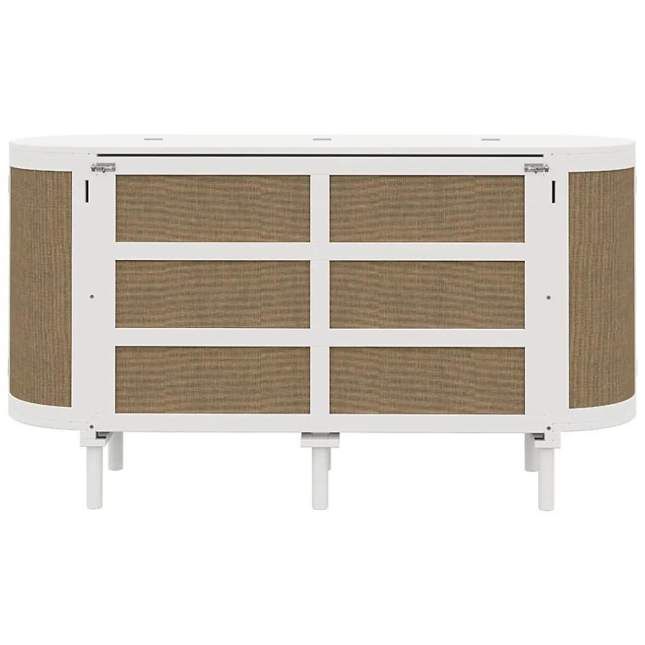 Enfant Redom Lit 140x200 cm avec portes en rotin, design gain de place, rangements latéraux intégrés, finition blanche