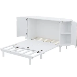 Enfant Redom Lit 140x200 cm avec portes en rotin, design gain de place, rangements latéraux intégrés, finition blanche
