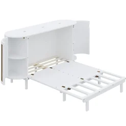 Enfant Redom Lit 140x200 cm avec portes en rotin, design gain de place, rangements latéraux intégrés, finition blanche