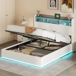 Fortuna lai Lit 140x200 cm, avec quatre tiroirs, éclairage LED réglable, 2 USB et 1 fonction de charge tpcy-c, flanelle, Gris