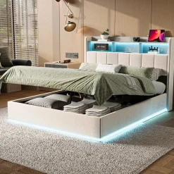 Fortuna lai Lit 160x200 cm, avec quatre tiroirs, éclairage LED réglable, 2 USB et 1 fonction de charge tpcy-c, flanelle, Gris Sale