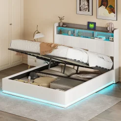 Fortuna lai Lit 160x200 cm, avec quatre tiroirs, éclairage LED réglable, 2 USB et 1 fonction de charge tpcy-c, flanelle, Gris Sale