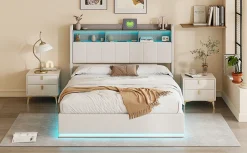 Fortuna lai Lit 160x200 cm, avec quatre tiroirs, éclairage LED réglable, 2 USB et 1 fonction de charge tpcy-c, flanelle, Gris Sale