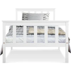 Redom Lit 90x200 cm avec rangement bas et sommier à lattes, cadre pin massif blanc design minimaliste Outlet