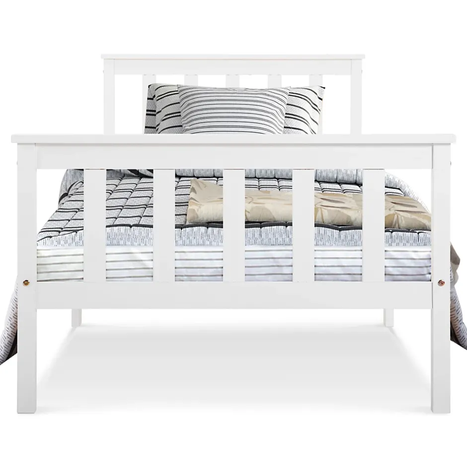 Redom Lit 90x200 cm avec rangement bas et sommier à lattes, cadre pin massif blanc design minimaliste Outlet