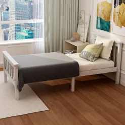 Redom Lit 90x200 cm avec rangement bas et sommier à lattes, cadre pin massif blanc design minimaliste Outlet