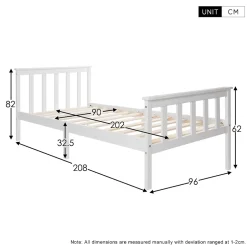 Redom Lit 90x200 cm avec rangement bas et sommier à lattes, cadre pin massif blanc design minimaliste Outlet