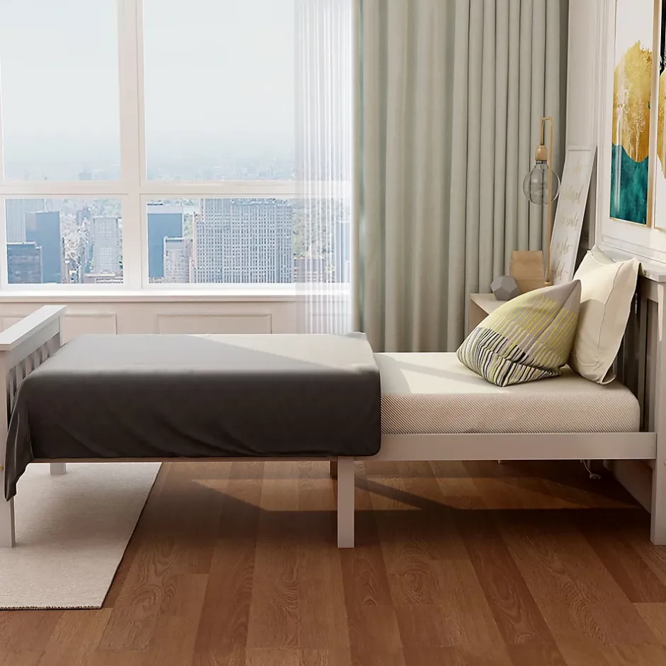 Redom Lit 90x200 cm avec rangement bas et sommier à lattes, cadre pin massif blanc design minimaliste Outlet