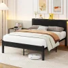 Redom Lit 140x200 cm avec rangement et tête de lit en MDF, cadre métal noir, design moderne et intemporel