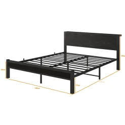Redom Lit 140x200 cm avec rangement et tête de lit en MDF, cadre métal noir, design moderne et intemporel
