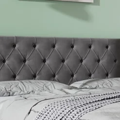 Redom Lit 160x200 cm avec rangement hydraulique et tête de lit capitonnée en velours gris, cadre bois et structure métal Hot