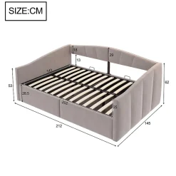Redom Lit 140x200 cm avec rangement hydraulique et revêtement velours gris clair, convertible, design contemporain New