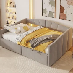 Redom Lit 140x200 cm avec rangement hydraulique et revêtement velours gris clair, convertible, design contemporain New