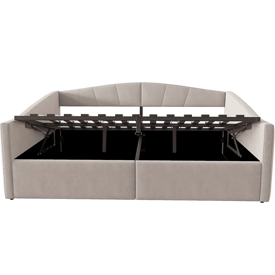 Redom Lit 140x200 cm avec rangement hydraulique et revêtement velours gris clair, convertible, design contemporain New