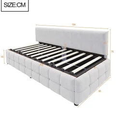 Redom Lit 90x200 cm avec rangement hydraulique, tapissé velours gris clair, sans accoudoirs, design moderne Sale