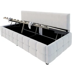 Redom Lit 90x200 cm avec rangement hydraulique, tapissé velours gris clair, sans accoudoirs, design moderne Sale