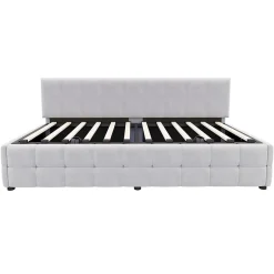 Redom Lit 90x200 cm avec rangement hydraulique, tapissé velours gris clair, sans accoudoirs, design moderne Sale