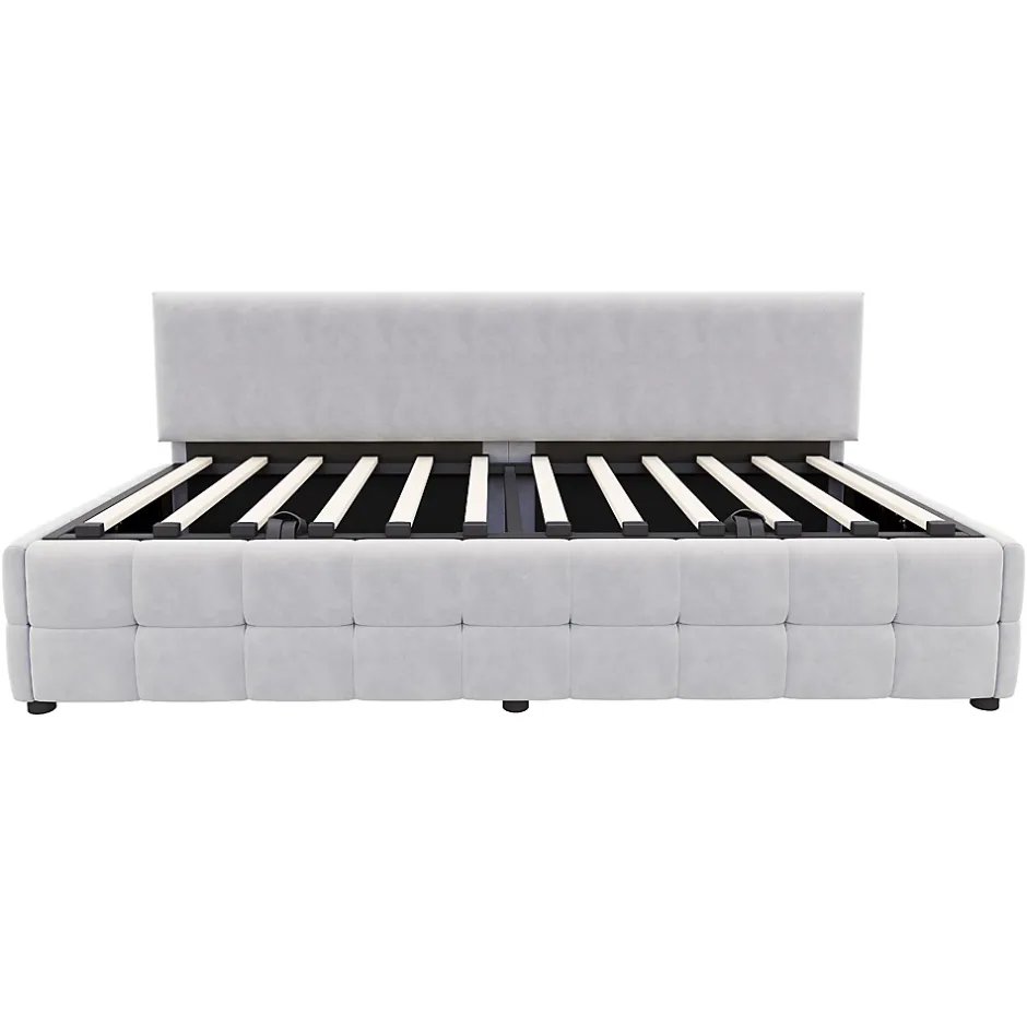 Redom Lit 90x200 cm avec rangement hydraulique, tapissé velours gris clair, sans accoudoirs, design moderne Sale