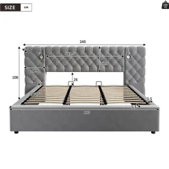 Redom Lit 180x200 cm avec rangement hydraulique, tête de lit capitonnée en velours gris et liseuse intégrée Sale