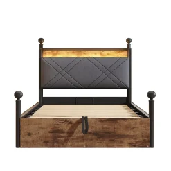 Redom Lit 90x190 cm avec rangement hydraulique, cadre métal noir, éclairage LED intégré et ports USB/Type-C Sale