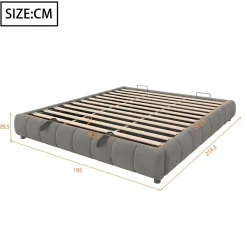 Redom Lit 180x200 cm avec rangement hydraulique et bande LED blanche intégrée, tapissé flanelle gris, cadre métal robuste