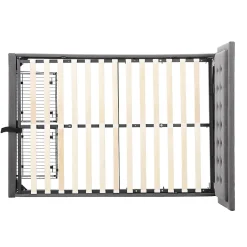 Redom Lit 140x200 cm avec rangement hydraulique et tête de lit réglable, tapissé velours gris, pieds métal