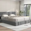 Redom Lit 160x200 cm avec rangement hydraulique, tête de lit réglable et revêtement velours gris élégant Best
