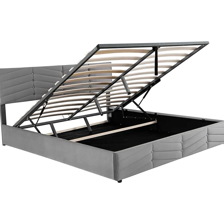 Redom Lit 160x200 cm avec rangement hydraulique, tête de lit réglable et revêtement velours gris élégant Best