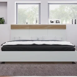 Redom Lit 180x200 cm avec rangement intégré et tête de lit décor chêne Sonoma, design flottant moderne