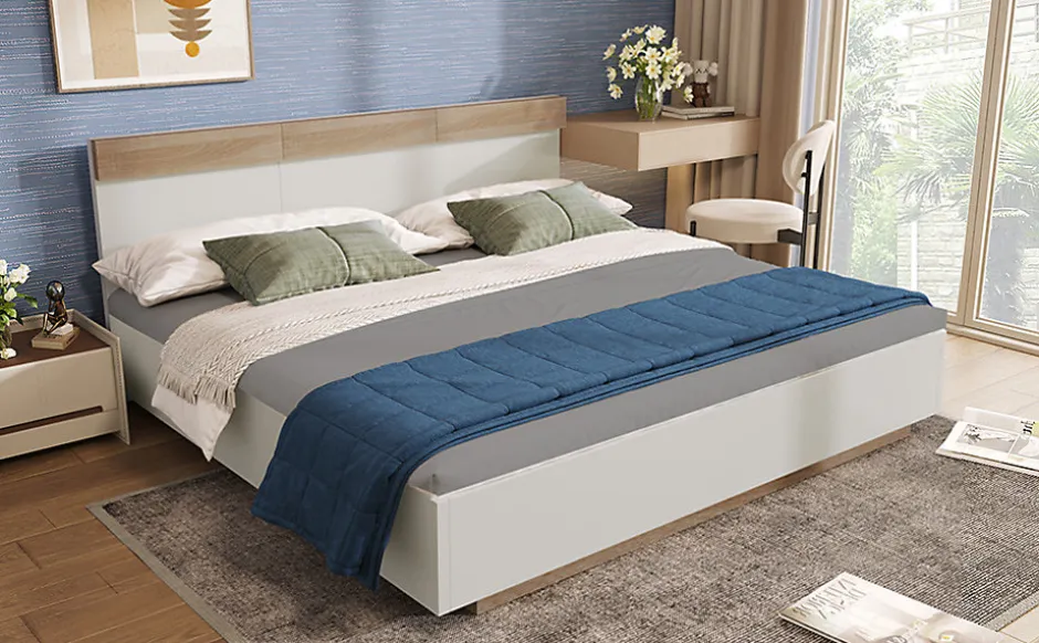 Redom Lit 180x200 cm avec rangement intégré et tête de lit décor chêne Sonoma, design flottant moderne