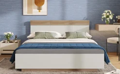 Redom Lit 180x200 cm avec rangement intégré et tête de lit décor chêne Sonoma, design flottant moderne