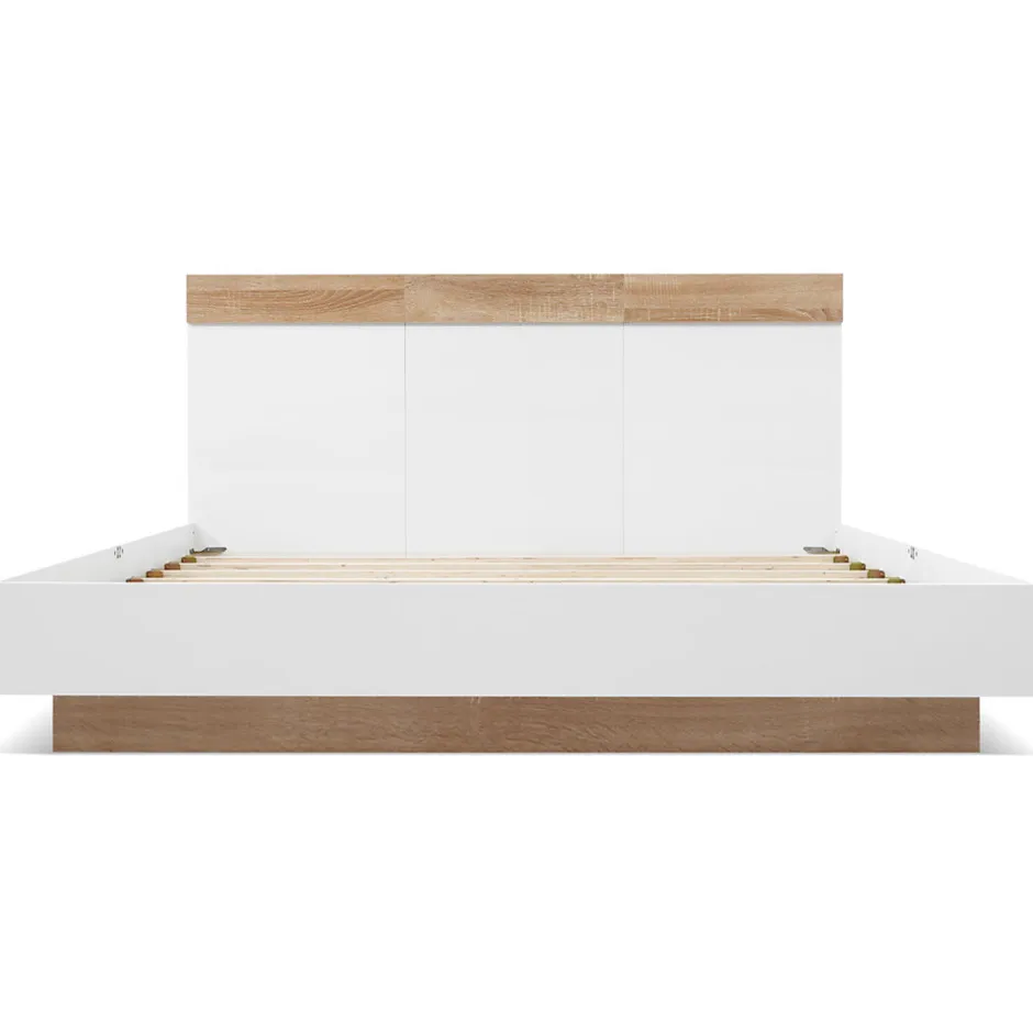 Redom Lit 180x200 cm avec rangement intégré et tête de lit décor chêne Sonoma, design flottant moderne