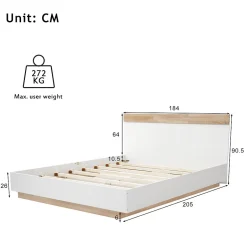 Redom Lit 180x200 cm avec rangement intégré et tête de lit décor chêne Sonoma, design flottant moderne